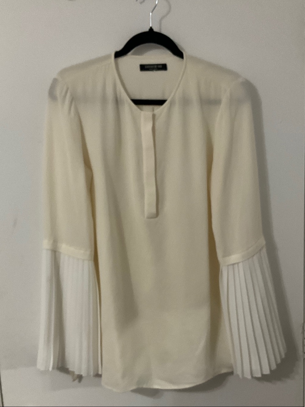 Lafayette 148 New York Pleated Cuff White  Silk Blouse